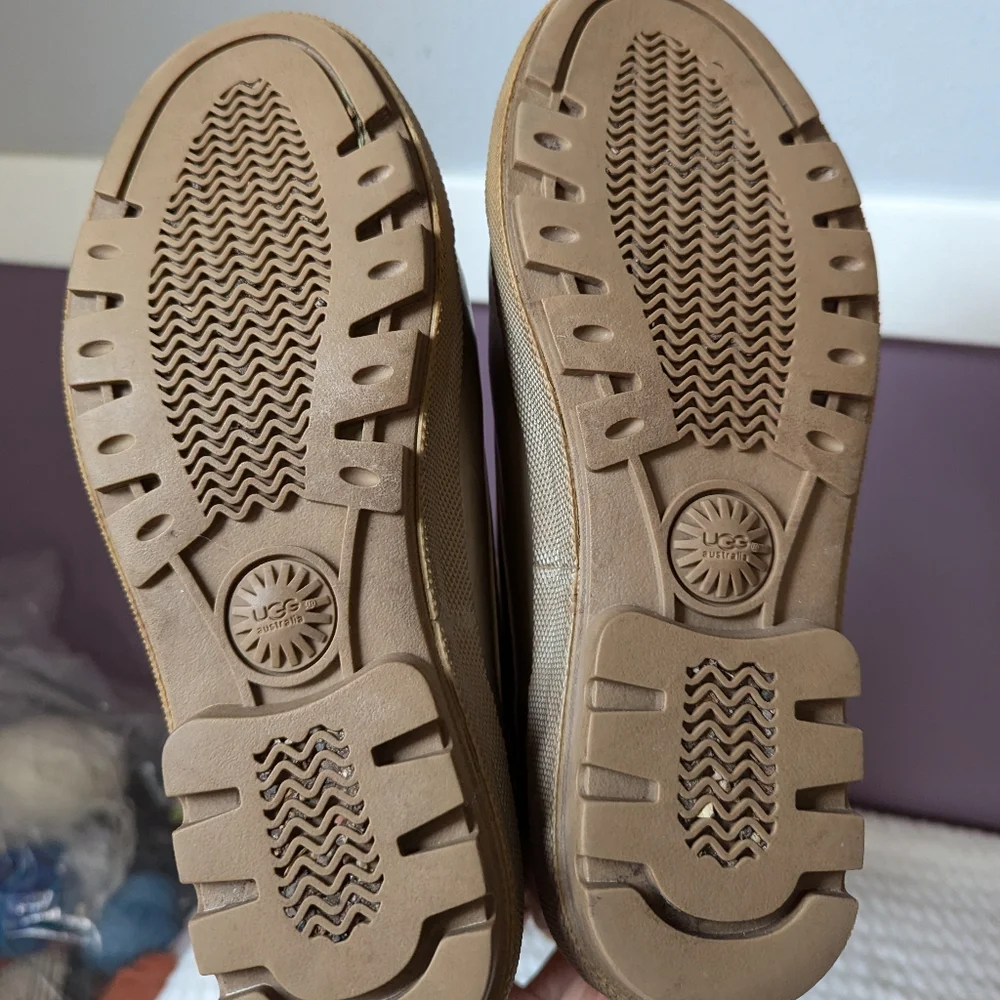 VTG Y2K UGG Wallingford Wellies Gold Sheepskin Logo Print Rain Boots Women's 7 - Picture 11 of 14